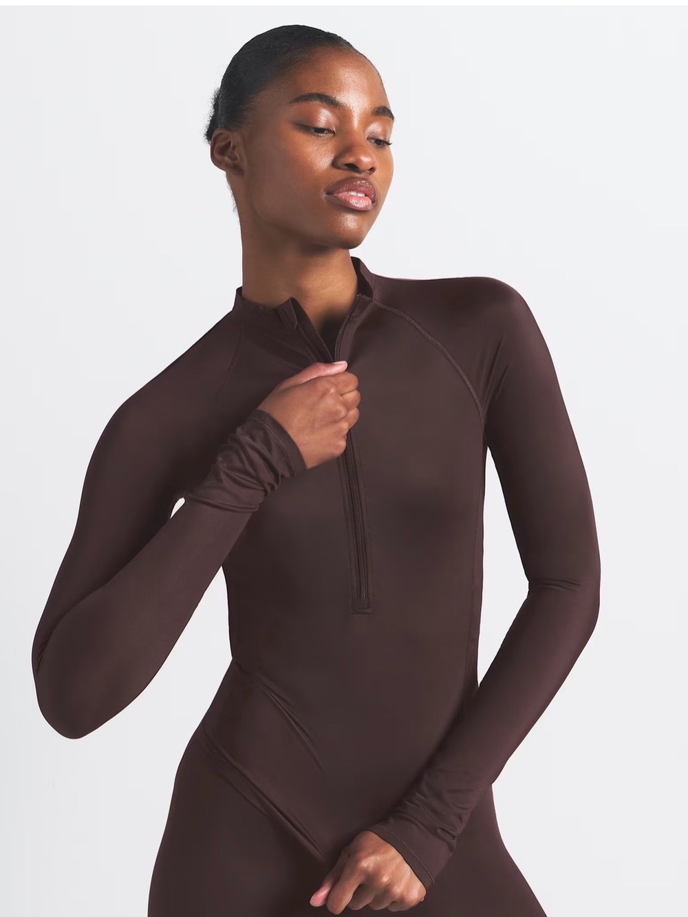 NikeSKIMS Long-Sleeve Zip Front Top in Chocolate Brown